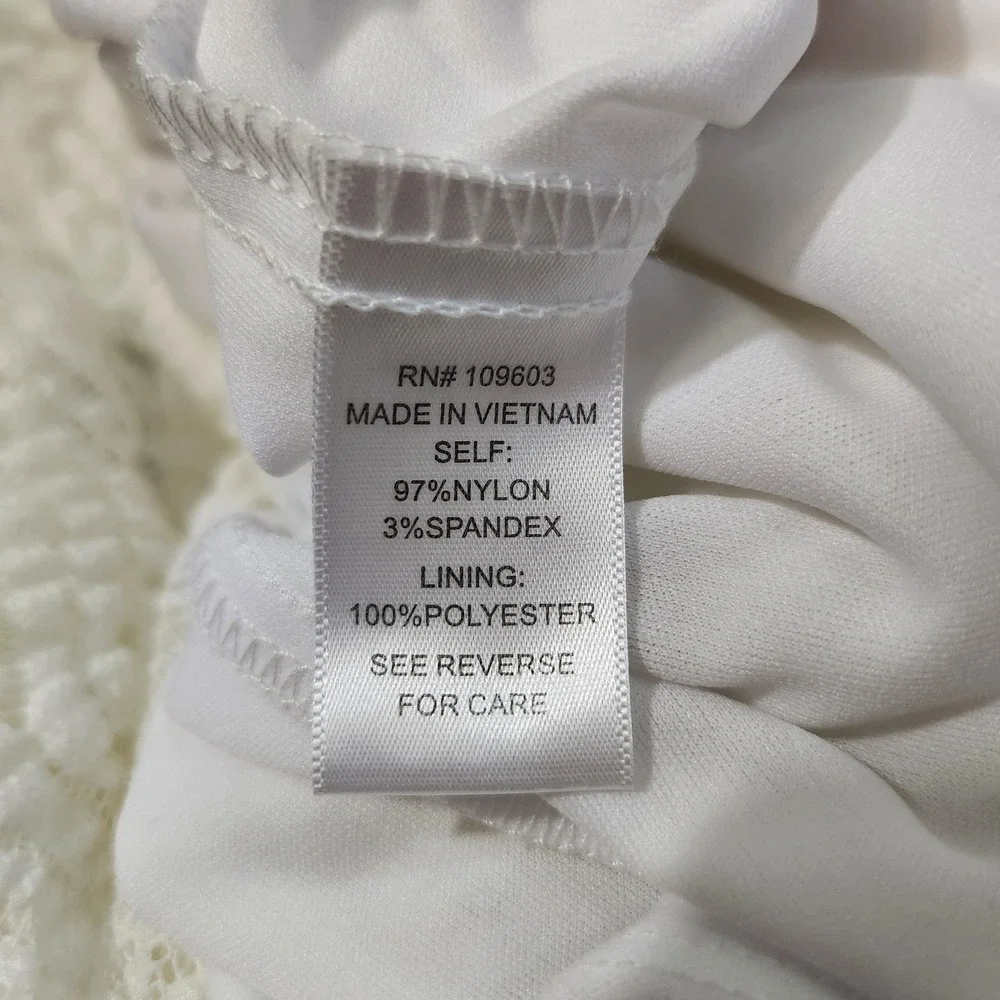 Rabbit Rabbit Rabbit Designs White Chevron Lace Midi Dress Ruffled Hem 18 - Picture 9 of 12